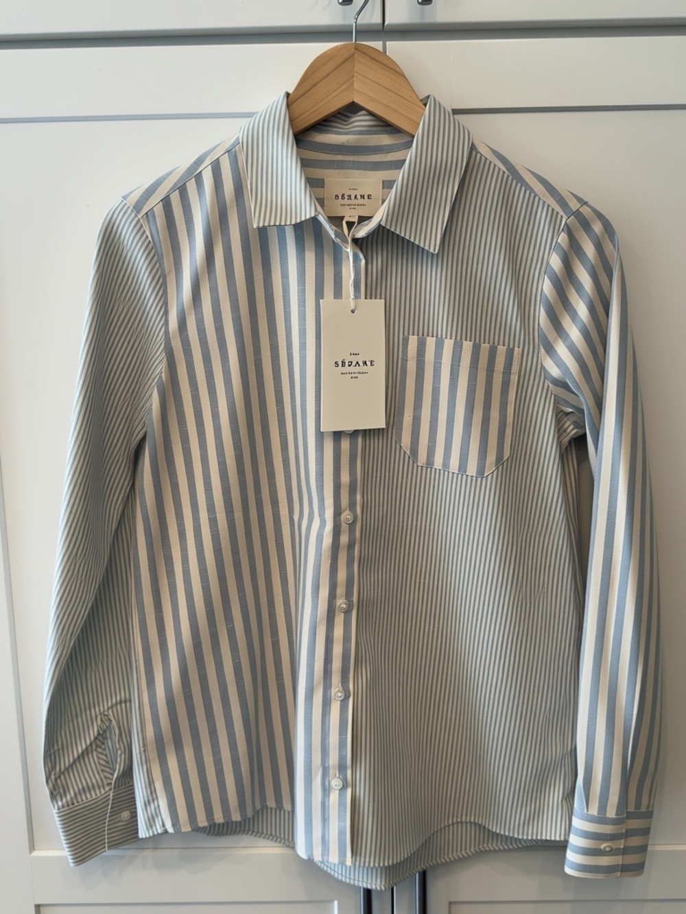 NWT Sezane Tomboy Striped Button Down Shirt Blue White Cotton Top FR 34 US 2